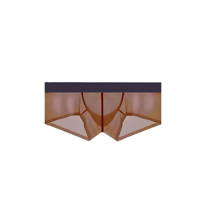 Men's seamless ice silk nylon low waist underwear in chocolate colour on size chart