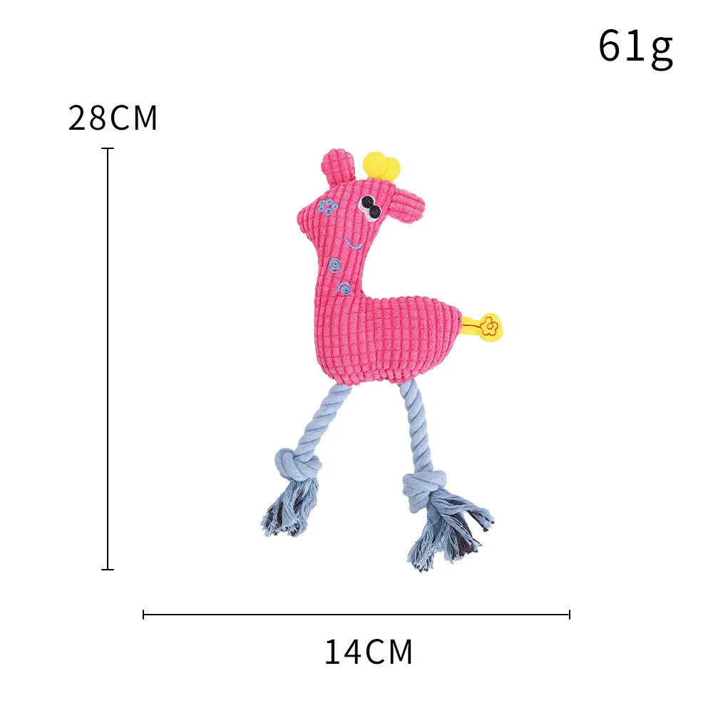 Deer-shaped blue plush dog toy with corn grain texture and squeaker sound