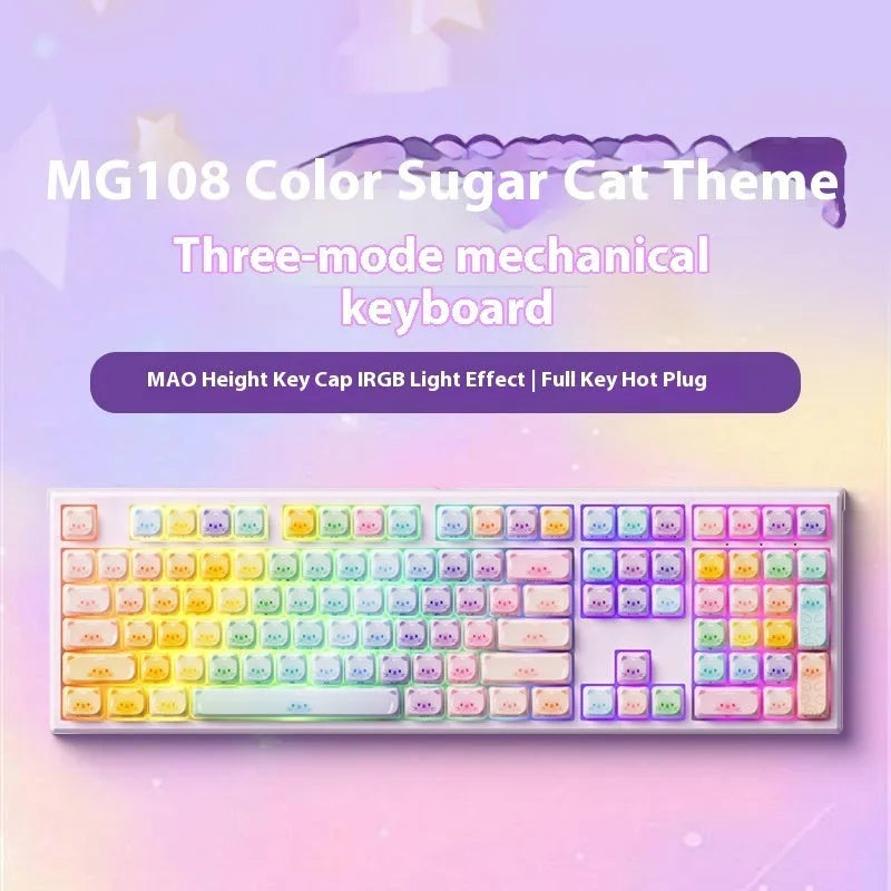 Colour sugar cat mechanical keyboard with MG108B colour scheme and Bluetooth connectivity