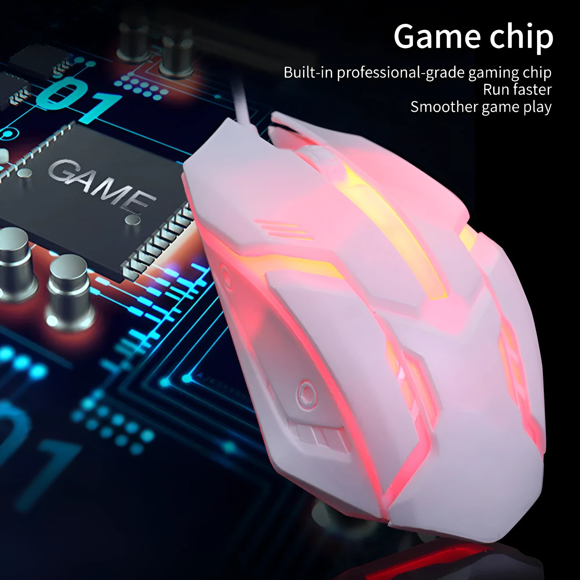 Wired USB optical computer mouse with colourful glow lighting and three-button design