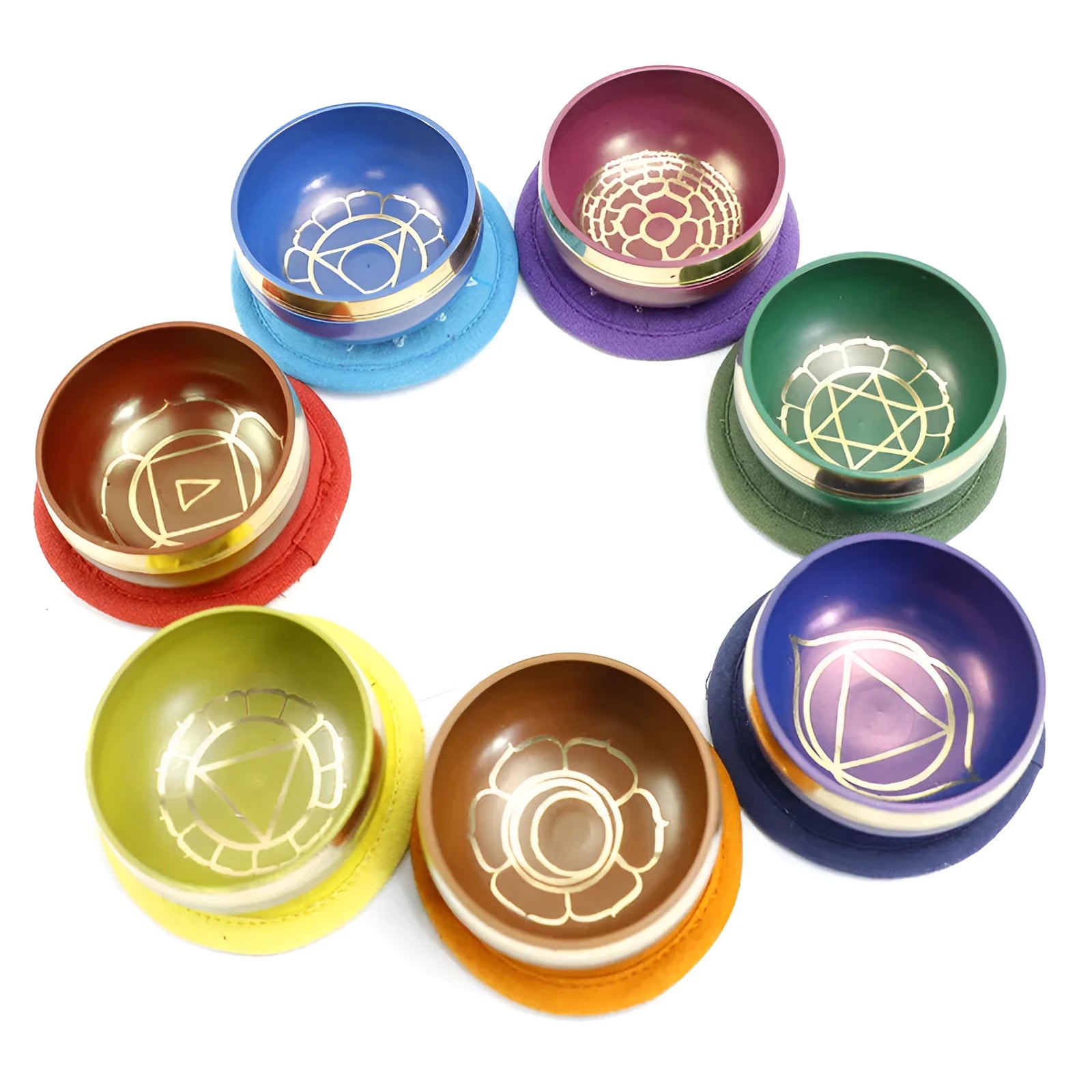 Handmade 7.8cm diameter alloy Himalaya bowl in seven colours for meditation and percussion