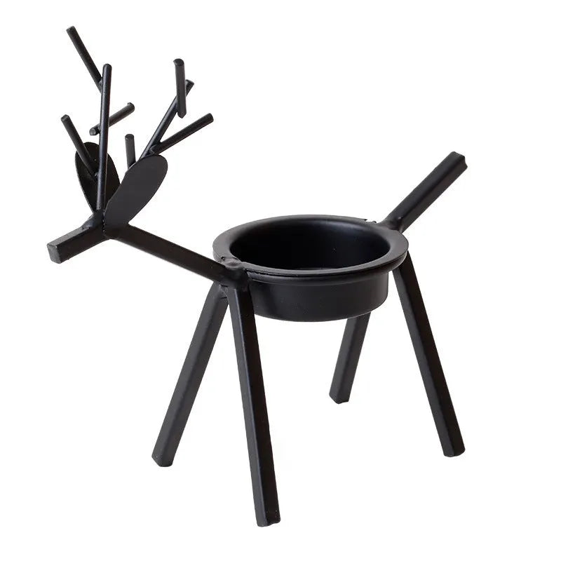 Iron Christmas deer candlestick holder with elk bracket design in black colour