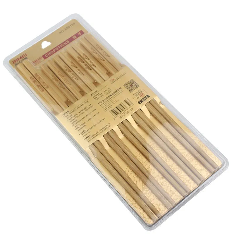 Ten pairs of bamboo chopsticks with solid colour and simple design for kitchen dining