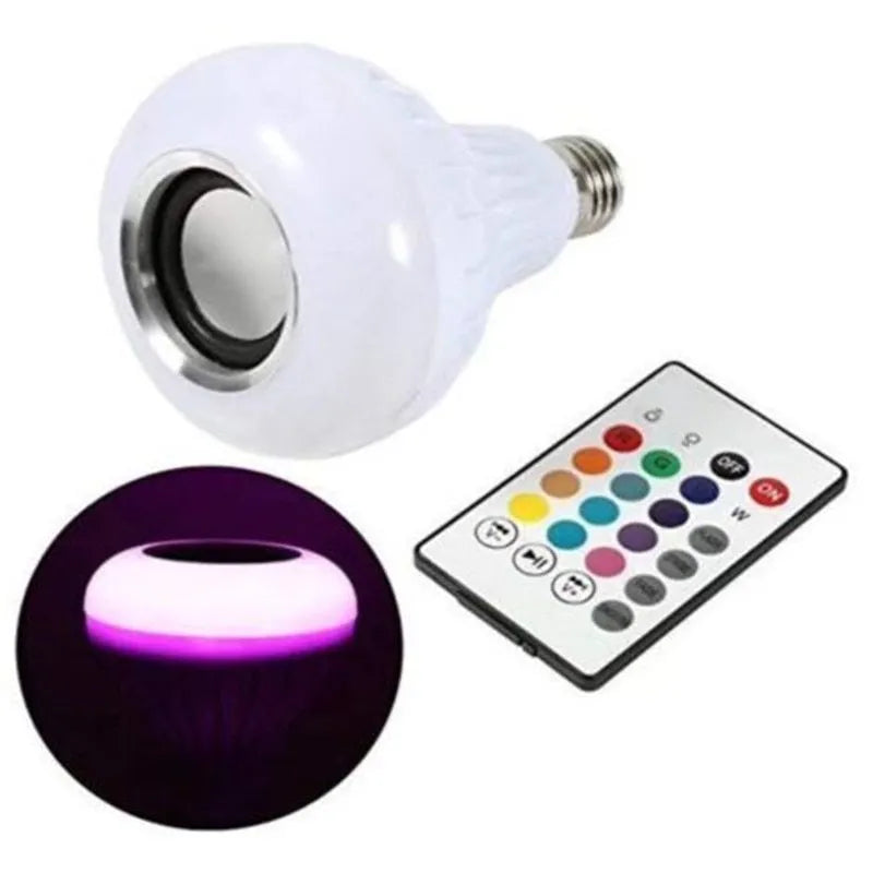 White E27 Bluetooth speaker light bulb with remote control for 16 colour options