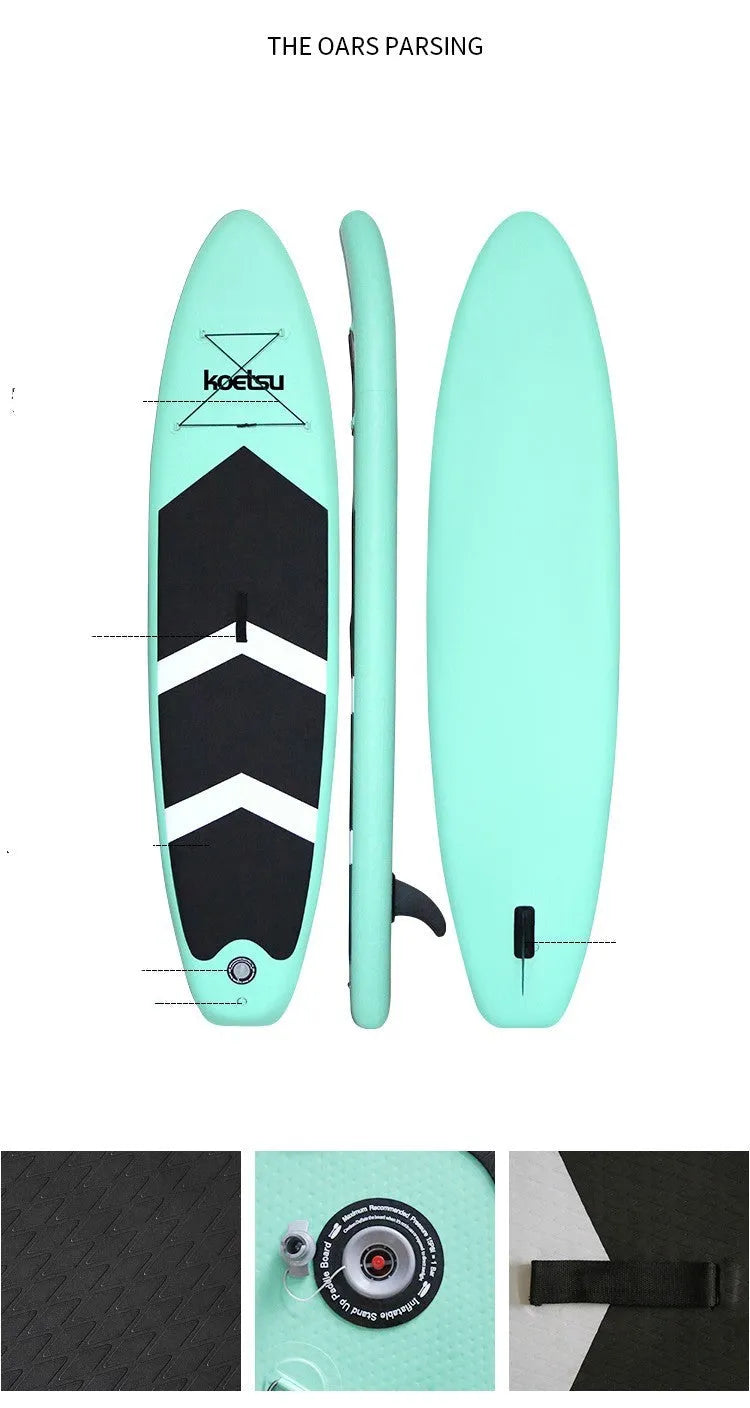 Inflatable paddleboard 320cm long 0.9mm PVC in green with carbon paste style