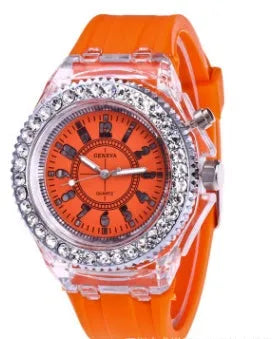 LED luminous women's quartz watch with silicone strap and 43mm alloy case
