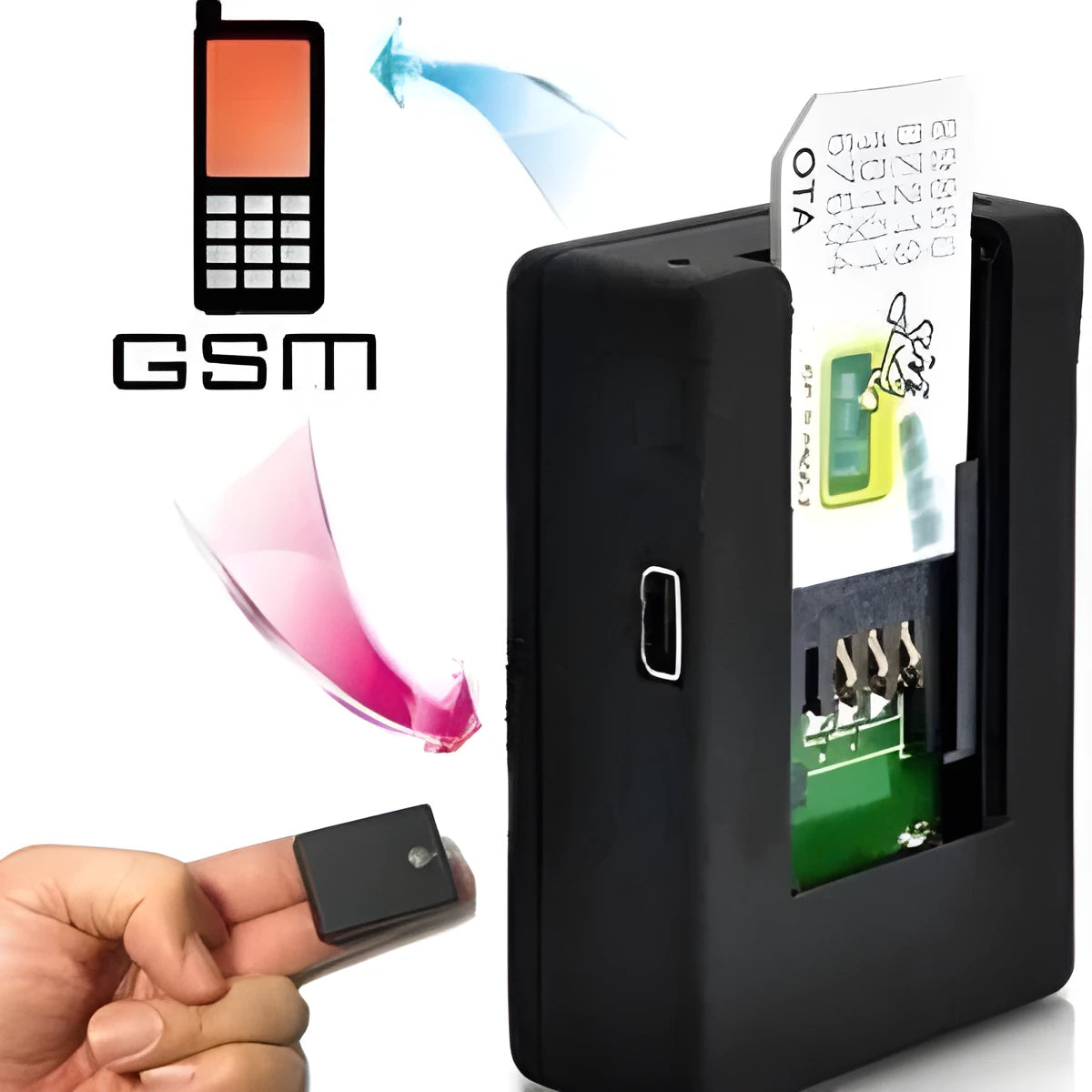 Black N9 mini X009 car alarm and GPS tracker device for remote start.