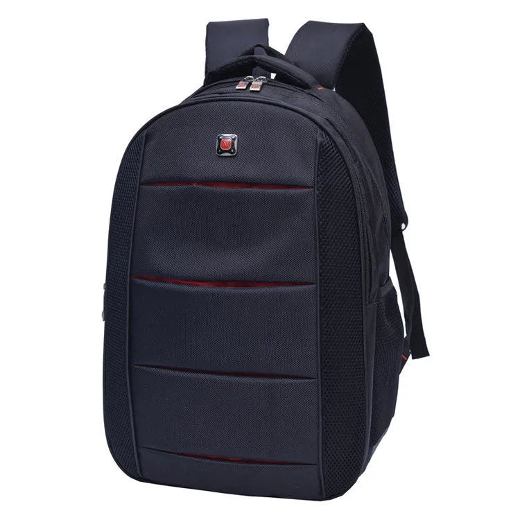 Black nylon casual travel backpack for men and women with laptop compartment and multiple pockets