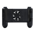Black cooling Bluetooth game controller for iPhone, model P2, shown next to a mobile phone.