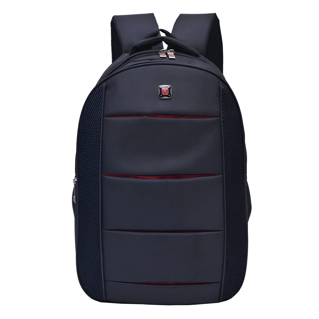 Black nylon casual travel backpack for men and women with laptop compartment and multiple pockets