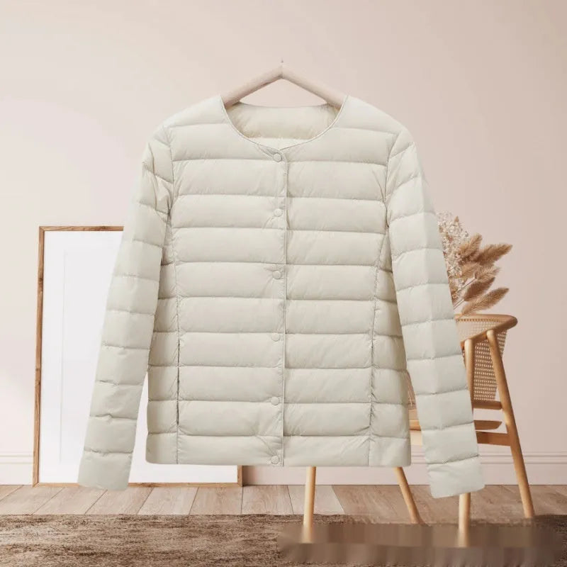 Women's lightweight cotton-padded jacket in solid colour, loose fit, long sleeves, autumn winter wear
