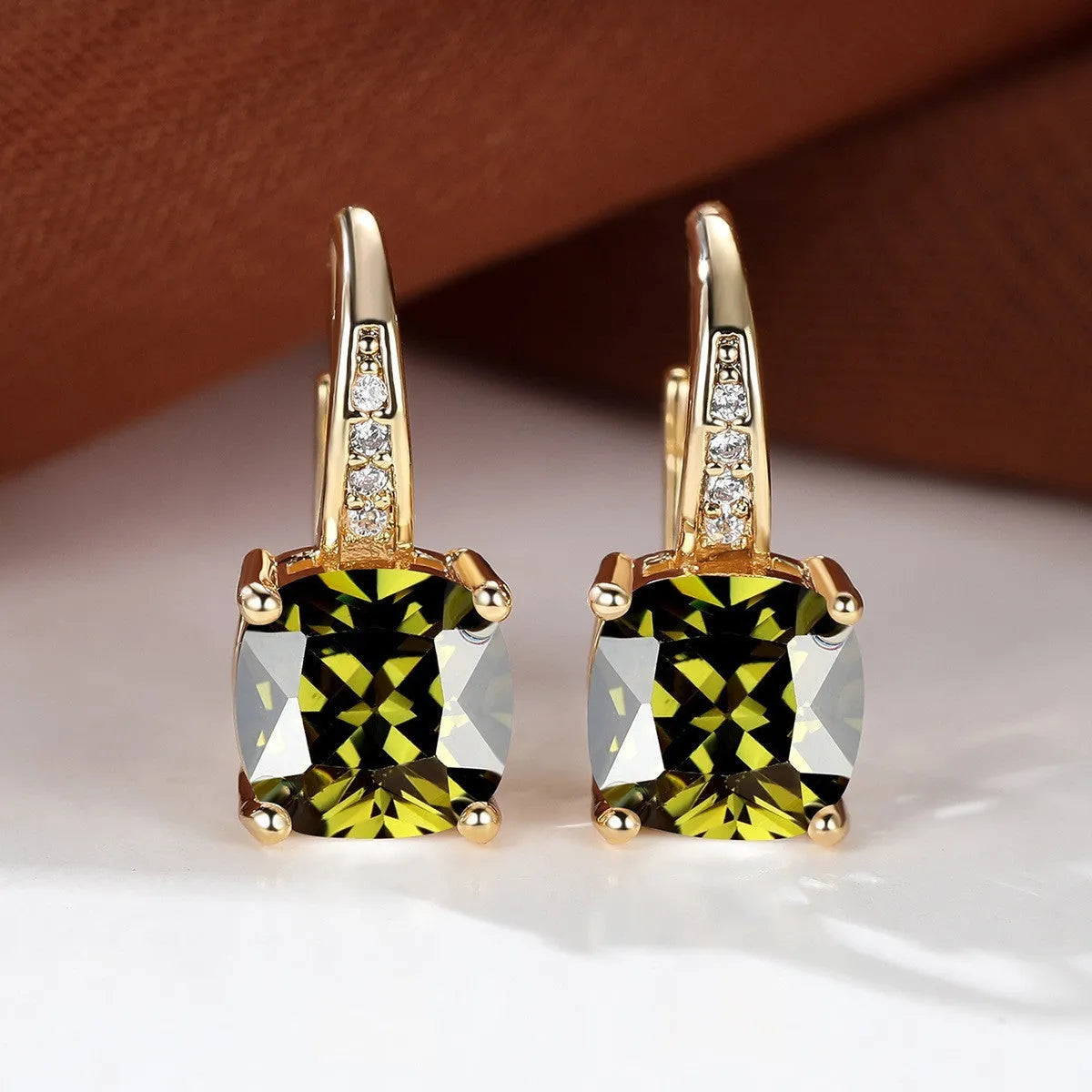 Square zircon geometric ear hook earrings in electroplated copper with Korean style design