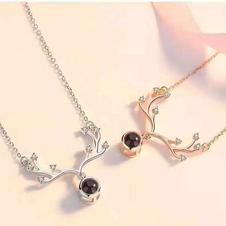 Custom projection letter crystal pendant necklace in rose gold with 925 silver chain and love gift box