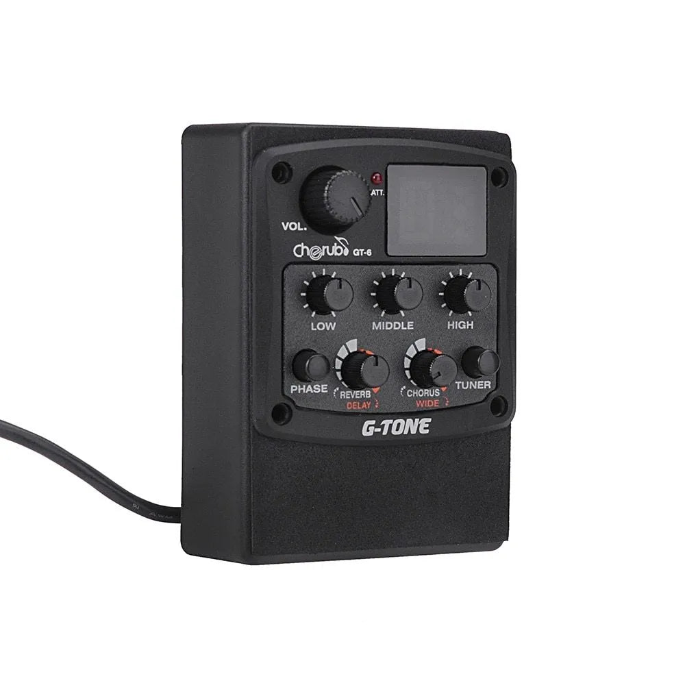 Cherub GT-6 black acoustic guitar pickup and preamp control module with knobs for EQ and effects