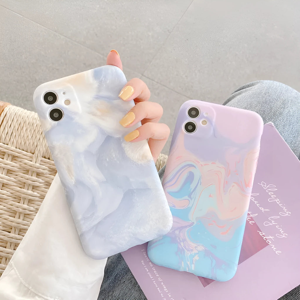 Watercolor ink painting TPU phone case for iPhone, simple back cover, BluePink colour