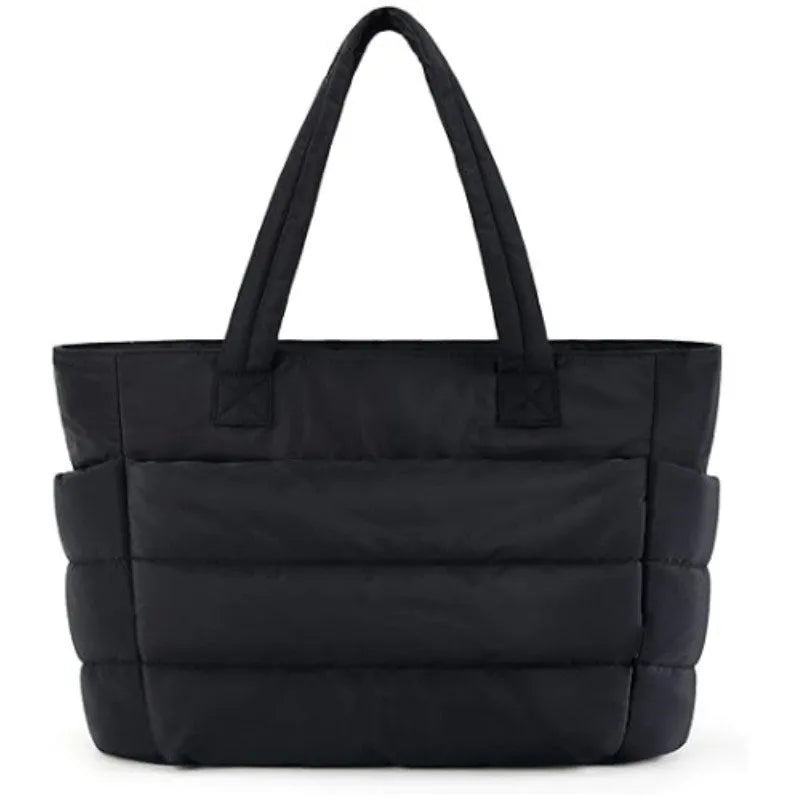 Nylon women's shoulder bag horizontal square laptop bag 40x16x30cm in beige with contrast colour fresh sweet style