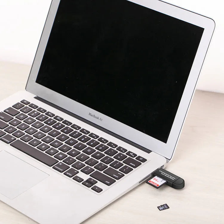 Multifunctional OTG machine card reader with USB 2.0 interface in black colour supporting SD and TF memory cards