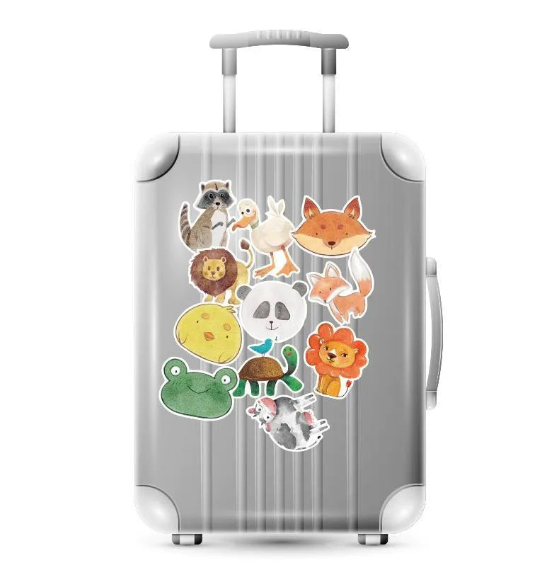 36 retro beach themed stickers with surfing and travel designs in 6-10 cm sizes with matte finish