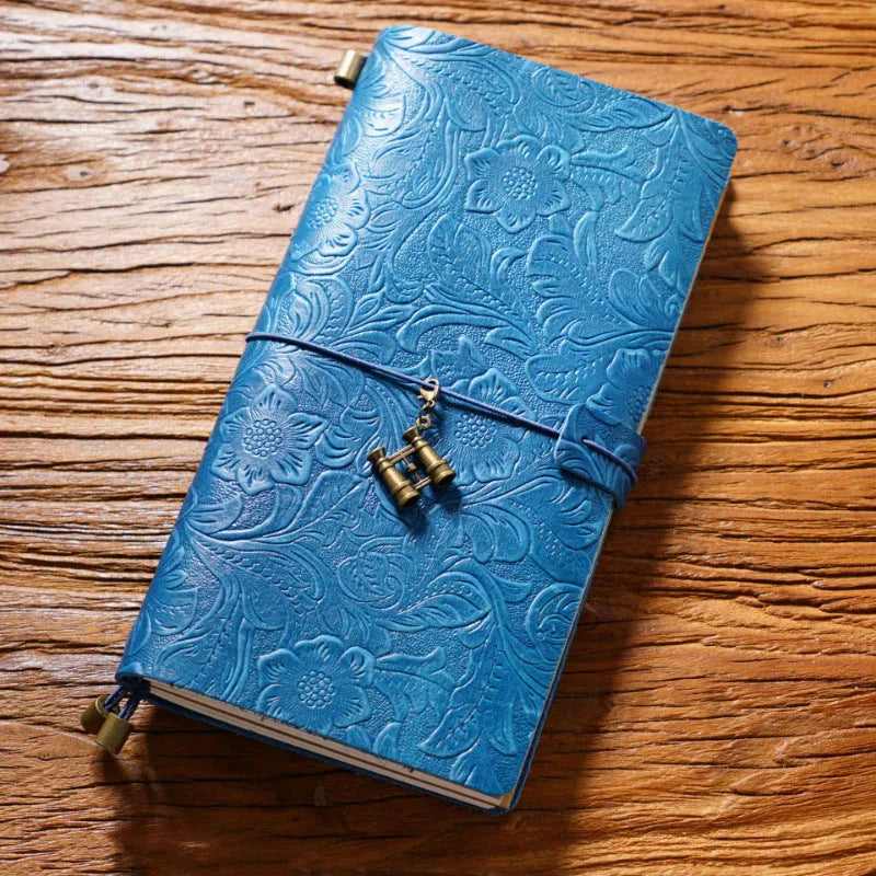 Creative vintage engraving cowhide travel notepad in black A5 size with genuine leather cover