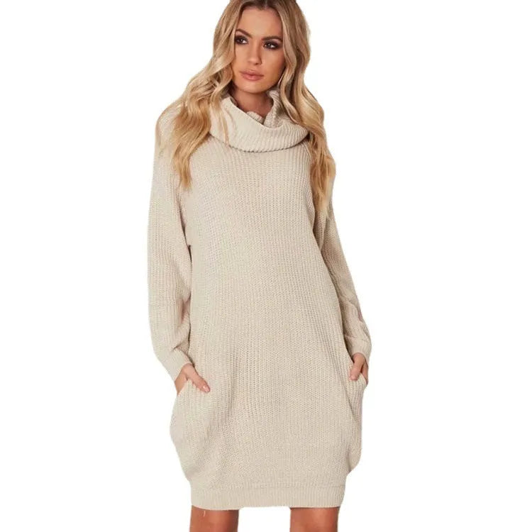 Pullover sweater with lapel loose styling and pocket in light apricot colour