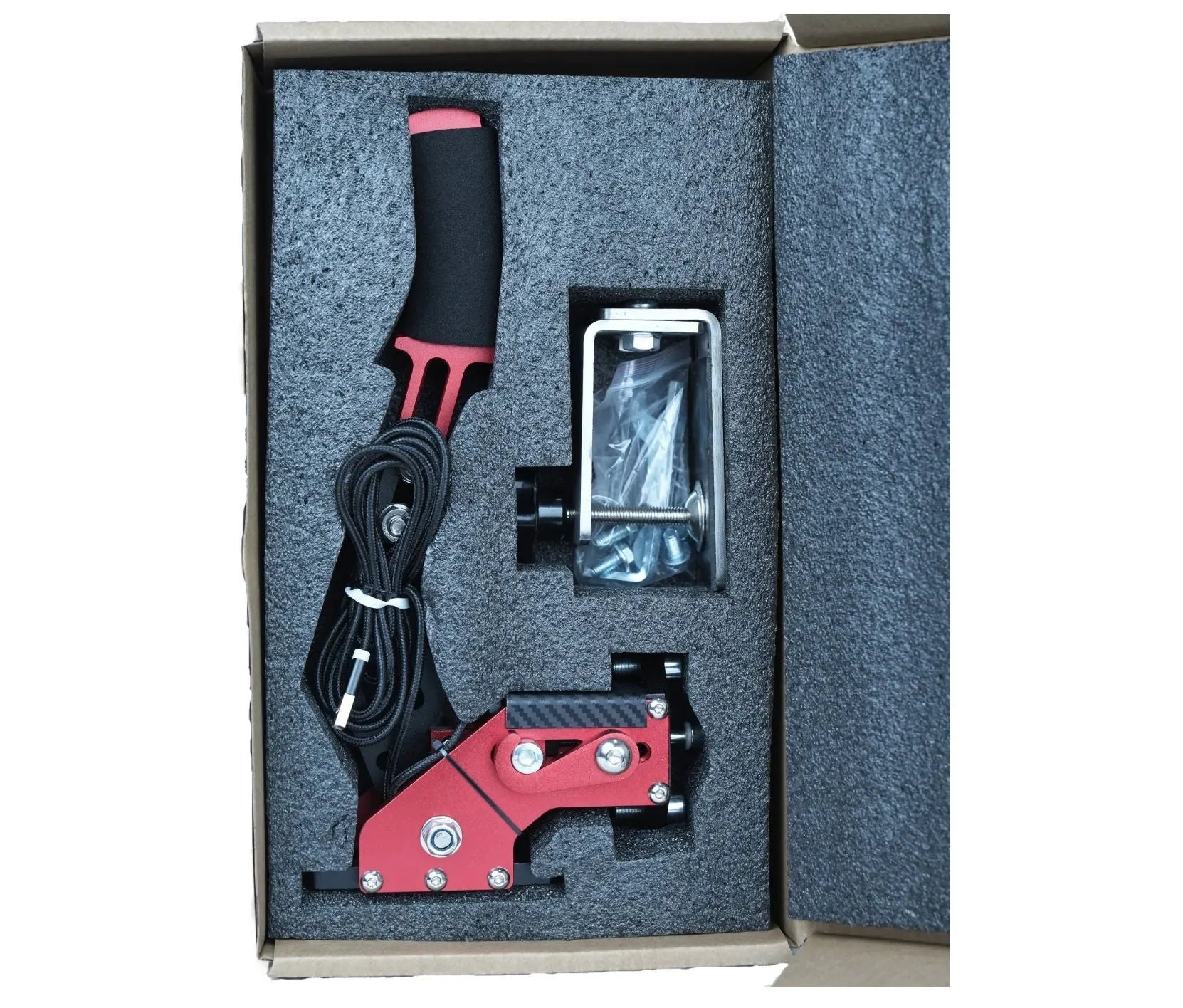 USB sim racing handbrake with adjustable clamp mount for Logitech and Thrustmaster racing wheels