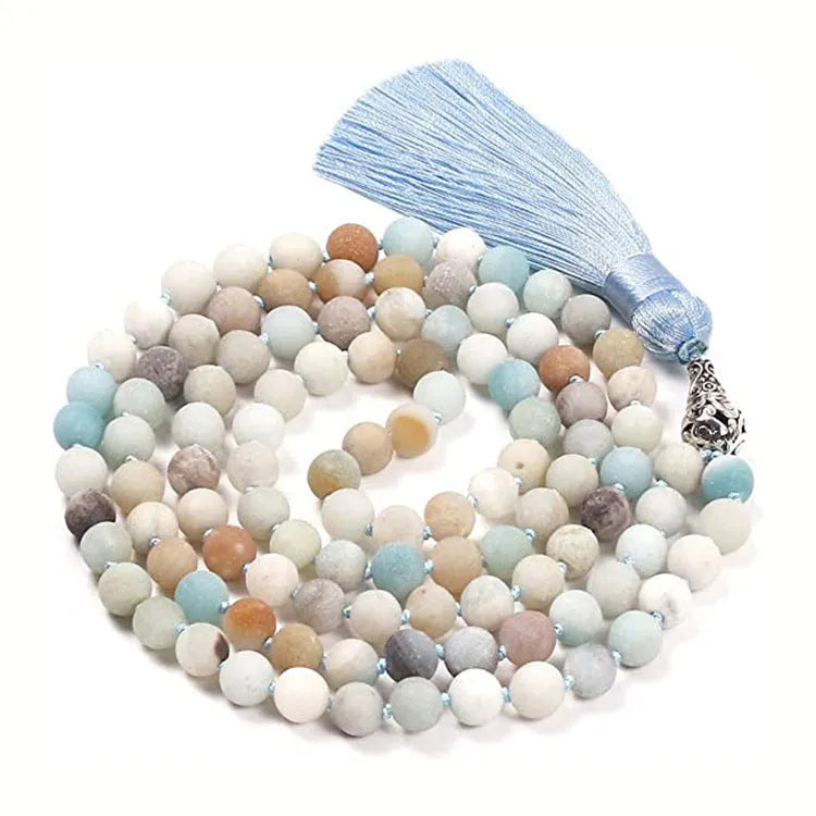 95-100cm agate tassel necklace with geometric pattern and mixed stone beads including amethyst and lapis lazuli