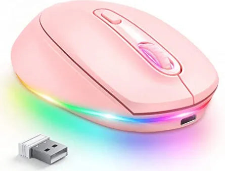 24g lightweight wireless mouse for laptops in various colours, shown with USB charging cable.