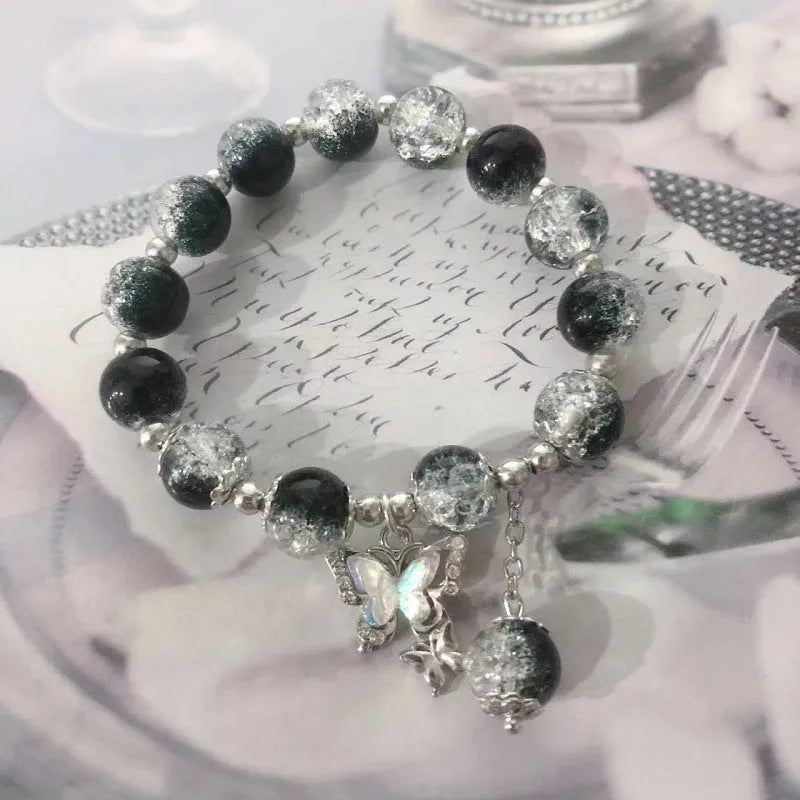 Chinese style bamboo leaf glass bracelet for women with a bamboo joint design.