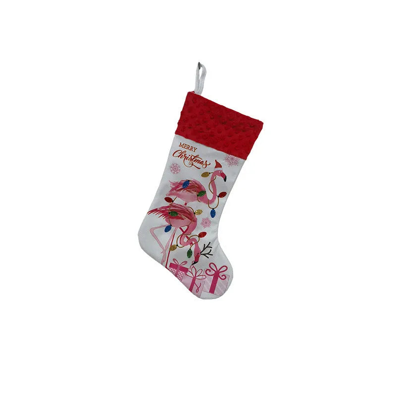 Flamingo Christmas stocking holiday decoration measuring 46cm by 28cm in cloth