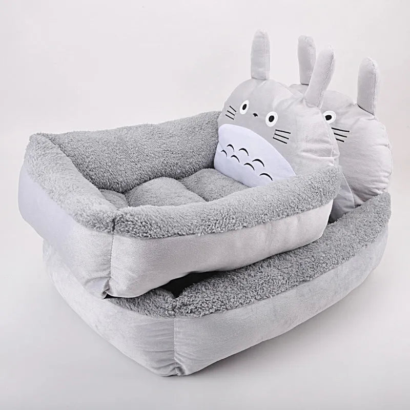 Cartoon-style sofa pet bed for small dogs and cats in a plush fabric with a removable washable cover