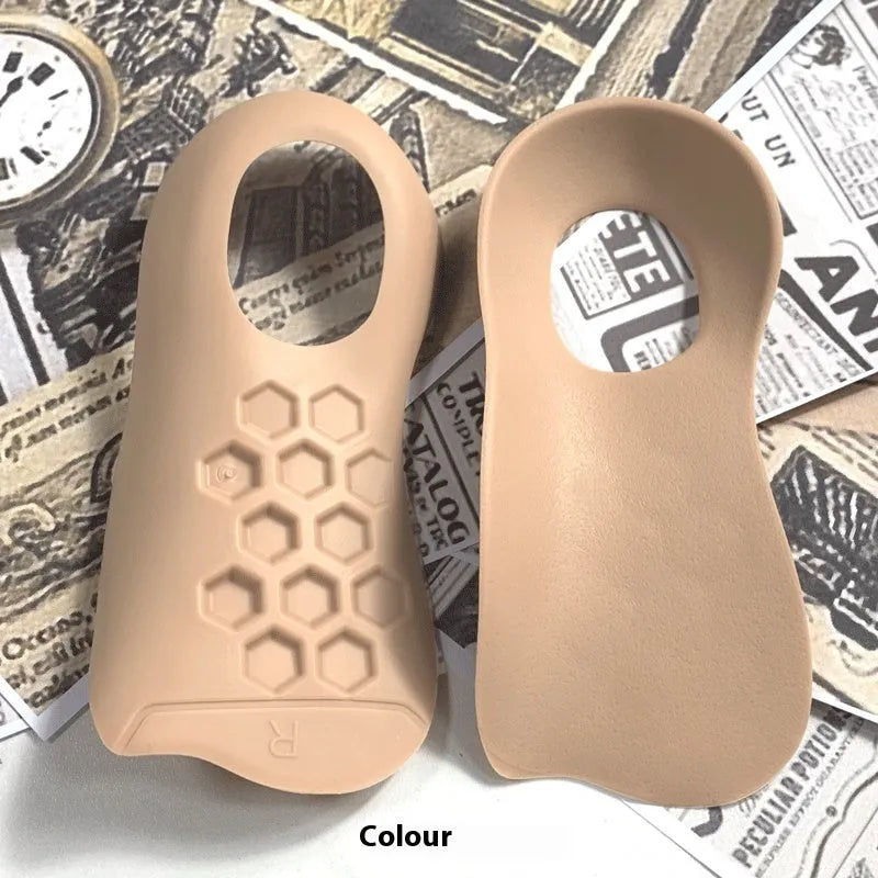 TPR arch support varus correction insoles in white, black, and skin colour for shoe sizes 35-45.