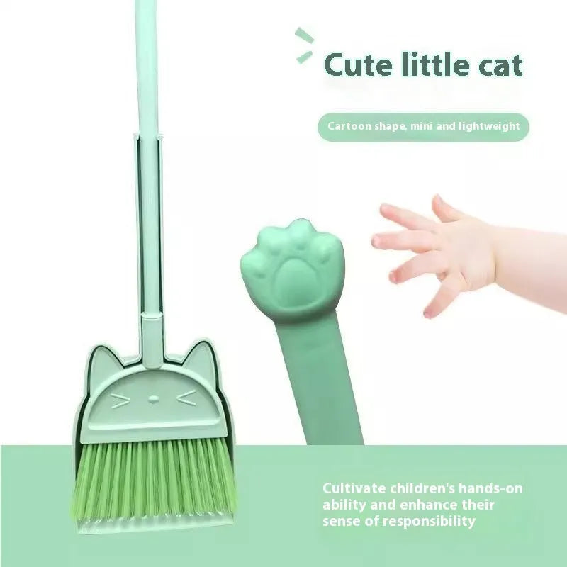 Plastic broom and dustpan set with rotating brush head in beige, green, or purple colour options