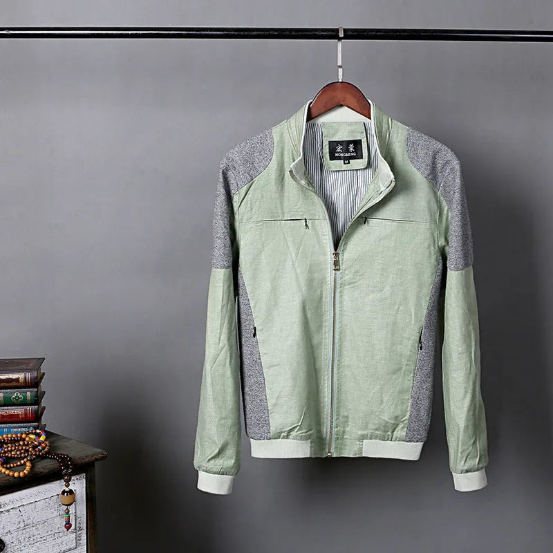 Men's thin linen jacket in cotton fabric available in heather grey, grass green and blue colours
