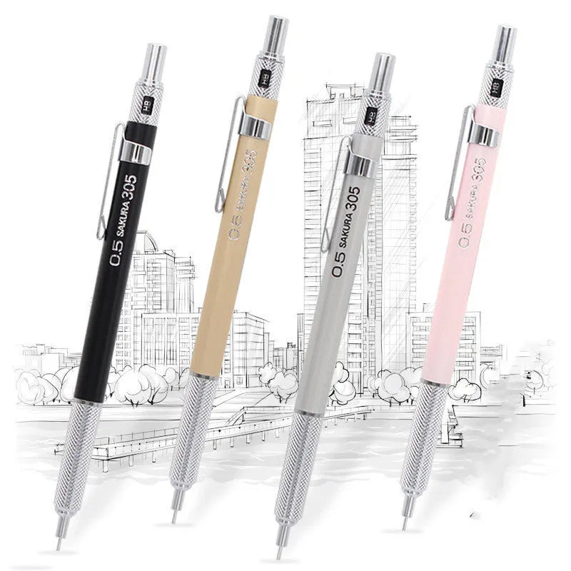 Japanese Cherry metal mechanical pencil with gold finish, 0.5mm lead, metal rod body