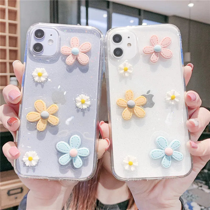 Soft rubber iPhone case with girl heart design and New Year's flowers pattern for multiple iPhone models