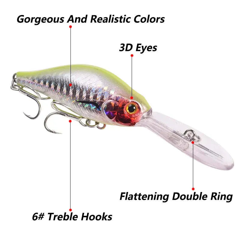 10.5cm long tongue board minnow fishing lure in assorted colours, shown with a 15g weight specification.