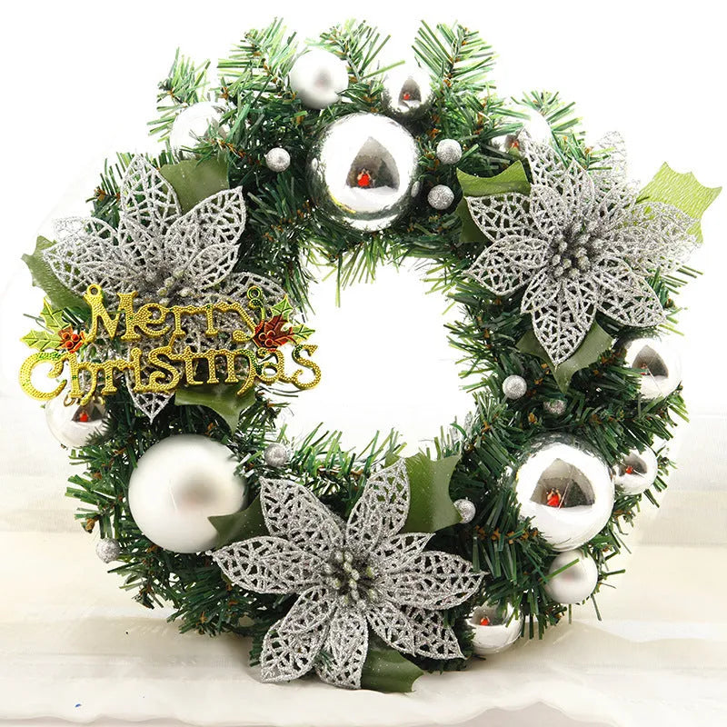 Multicolour plastic Christmas wreath with a 30cm diameter, shown in red against a door.