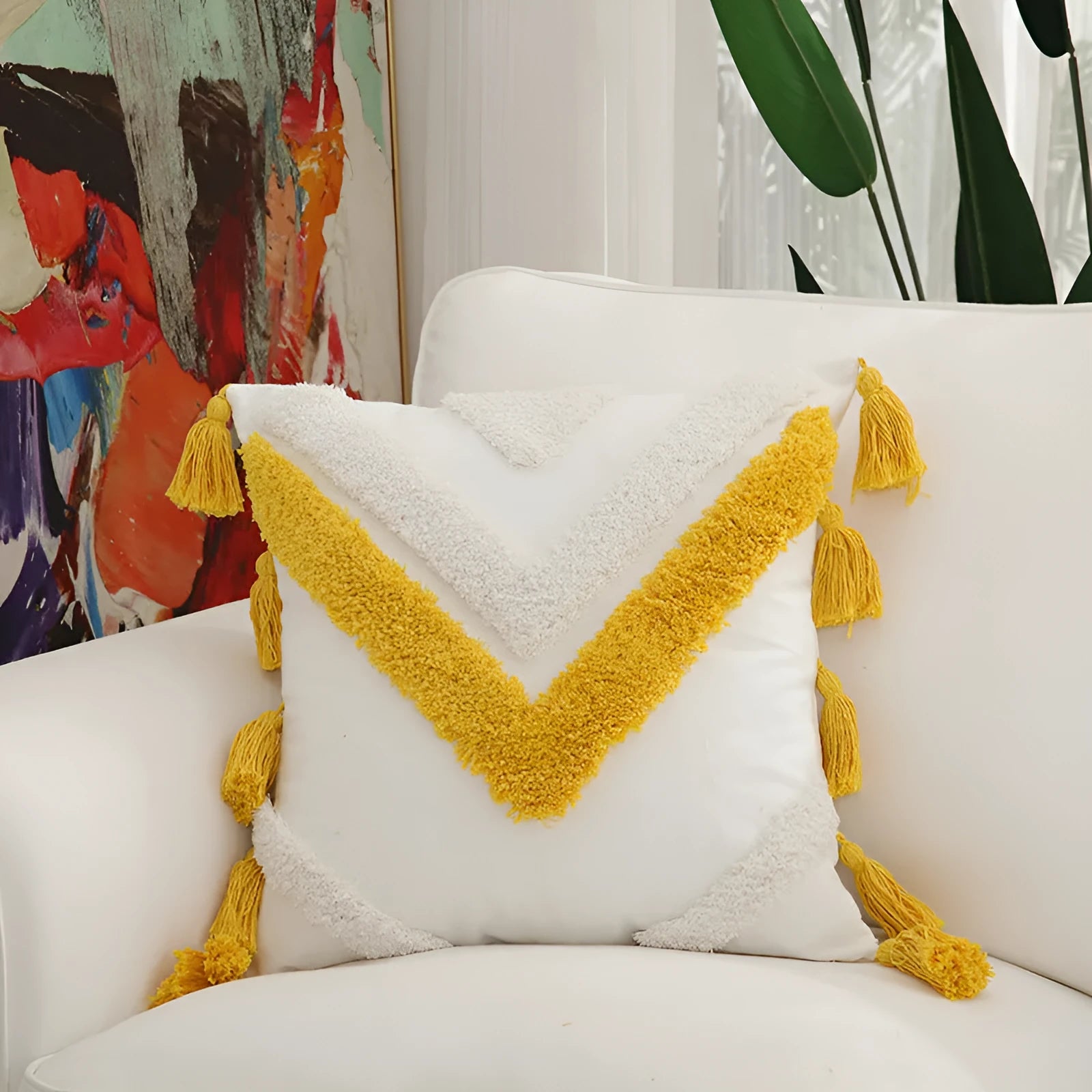 45x45cm cotton velvet embroidered retro pillowcase with tassel in grey