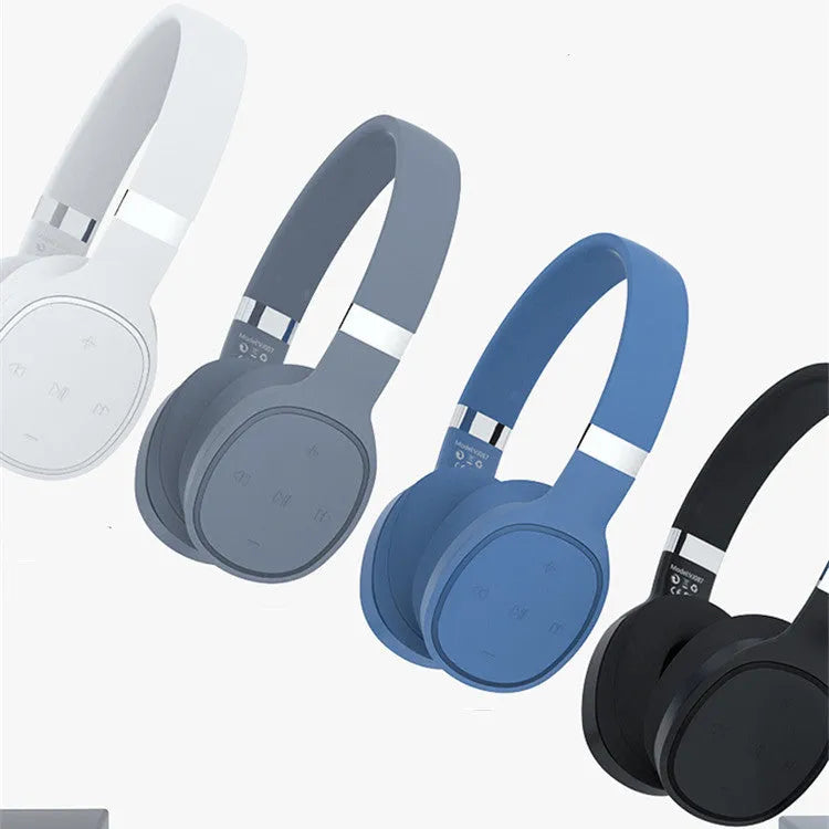 Bluetooth 5.0 wireless headset in black, blue, grey, or white with 40mm speakers