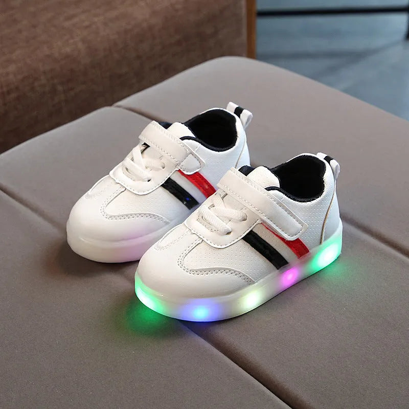 Kimmy White LED sneakers for children in black with artificial PU upper and rubber sole