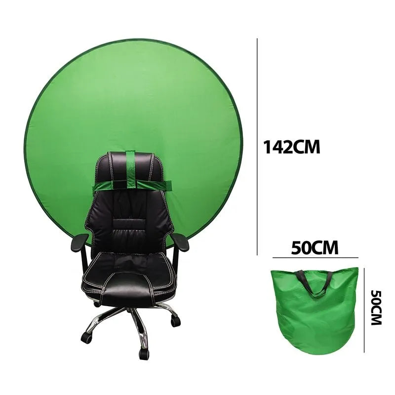 Foldable reflector for chair photography in green nylon with steel spring frame, 150x200cm