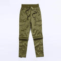 Men's green cotton cargo pants with Velcro and button fastening, straight leg, elastic waist