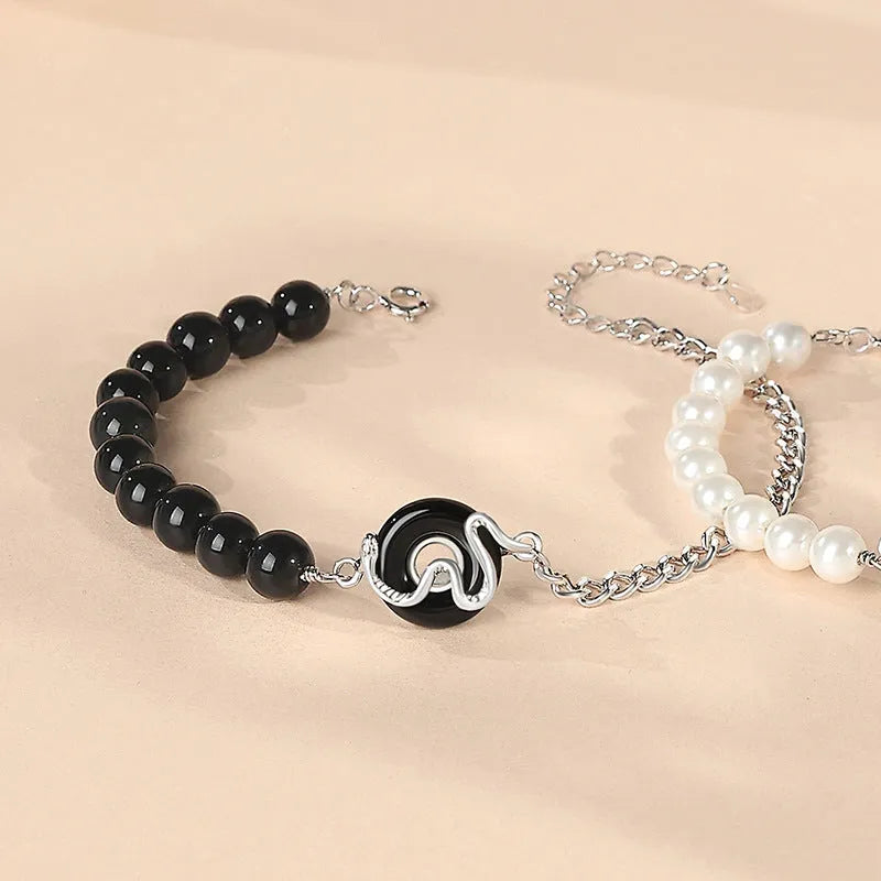 925 sterling silver couple bracelet with peace buckle clasp in New Chinese style with zodiac snake elements