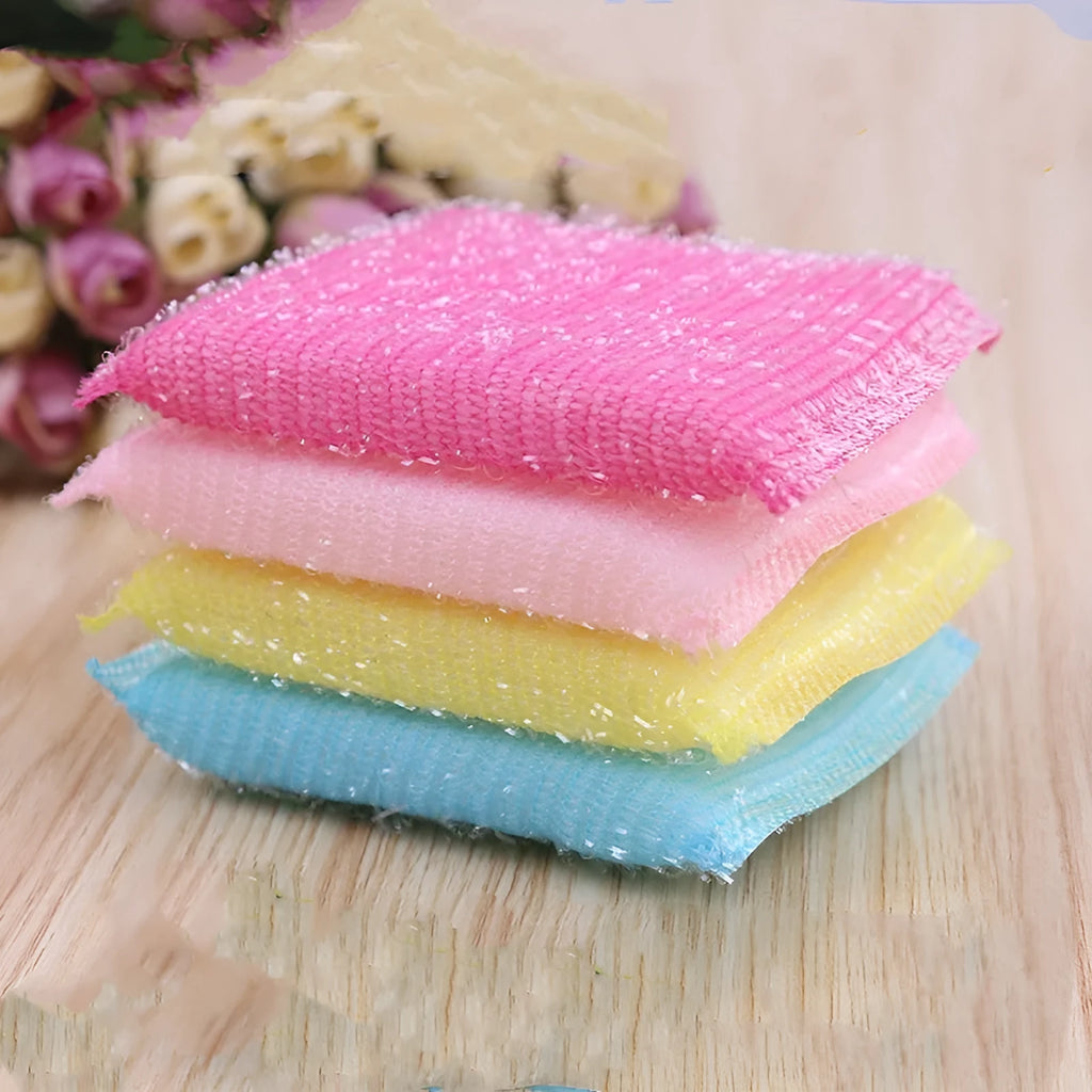 Pinstripe fabric dishwashing sponge mop in macaron colours measuring 12 by 8.5 centimetres