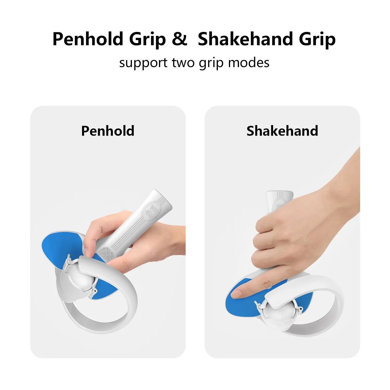 Red and blue plastic silicone table tennis racket hand grip for PICO 4 VR controllers.