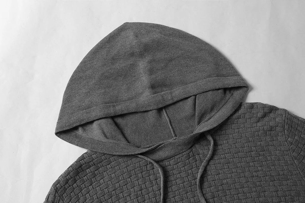 Men's cotton-polyester hoodie in a choice of nine colours on a size chart background
