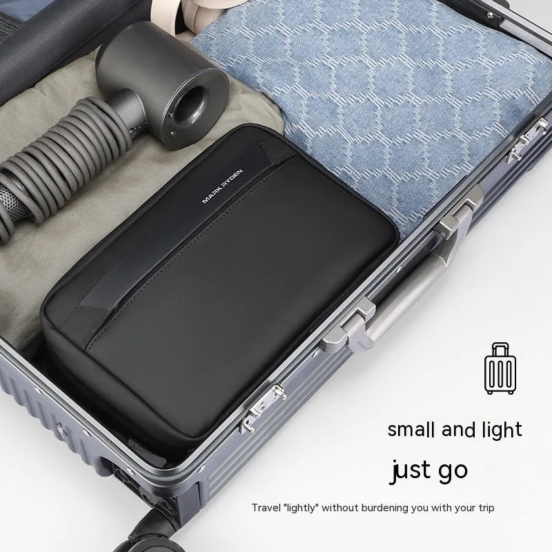 Multi-layer Oxford cloth toiletries bag with wet-dry separation compartments in graphite grey.