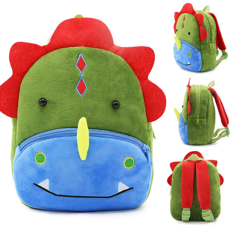 Small cloth animal backpack for kindergarten children, 26.5x24x10.5cm, with zipper pocket, available in multiple colours