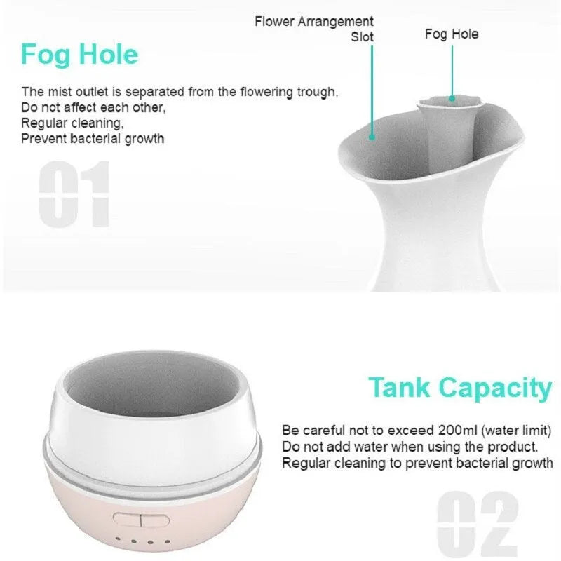 White ultrasonic aromatherapy diffuser with colourful LED night light and 200ml water tank capacity