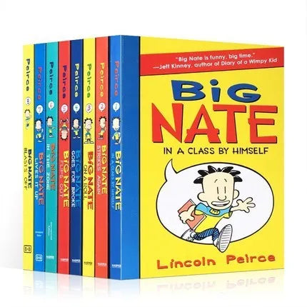 Big Nate 8-book box set collection by Lincoln Peirce with eight paperback volumes in a cardboard slipcase